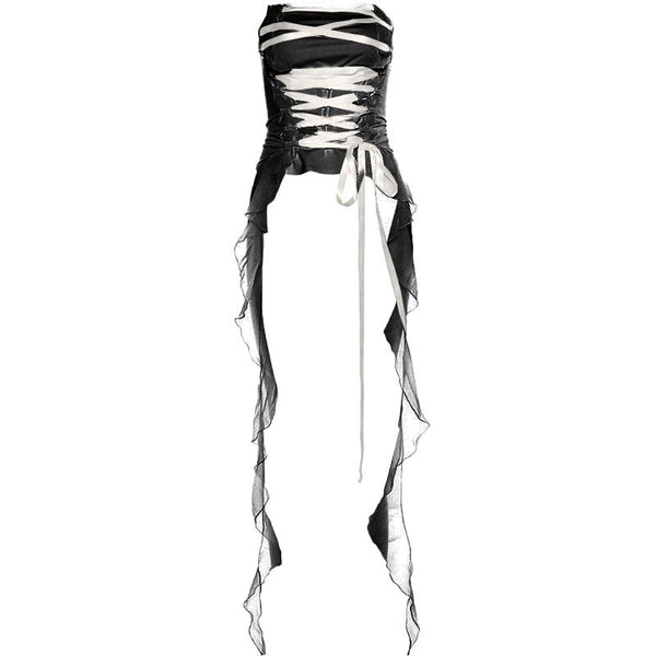 Top corto de tubo con cinta y espalda descubierta con cordones y volantes Fairycore Ethereal Fashion 