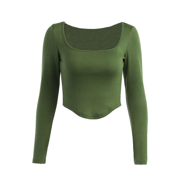 Long sleeve solid square neck crop top