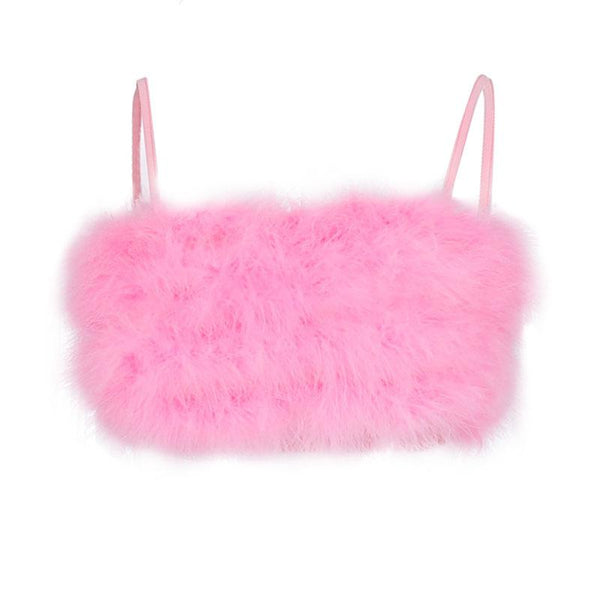 Fluffy solid backless cami crop top y2k 90s Revival Techno Fashion