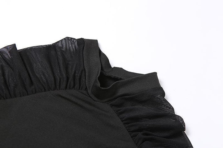 High neck mesh see-through ruched bodysuit - Halibuy