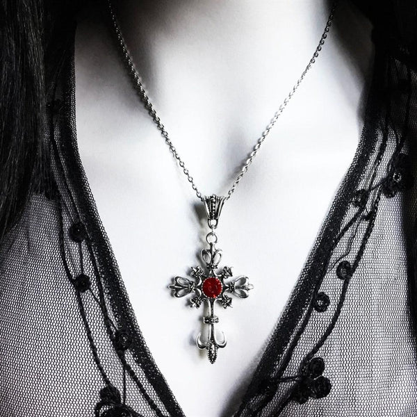 Cross pendant stone chain necklace