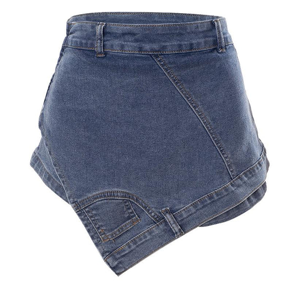 Patchwork irregular stitch 2-way zip-up denim shorts y2k 90s Revival Techno Fashion