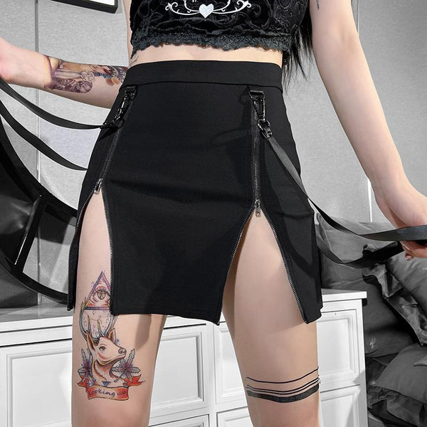 Minifalda lisa de tiro medio con cinta con cremallera y2k 90s Revival Techno Fashion 