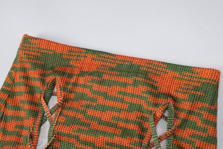 Long sleeve printed lace up skirt set - Halibuy