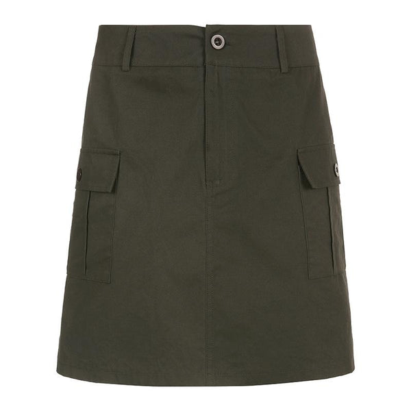 Solid cargo pocket button low rise mini skirt grunge 90s Streetwear Disheveled Chic Fashion