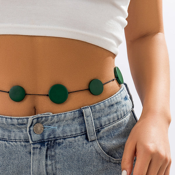 Green discs self tie waist chain