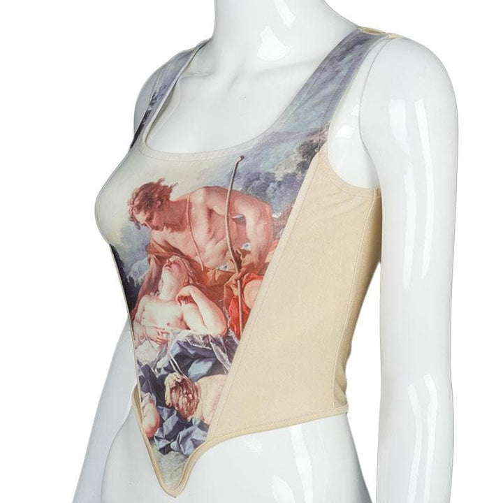 Square neck sleeveless print corset top - Halibuy