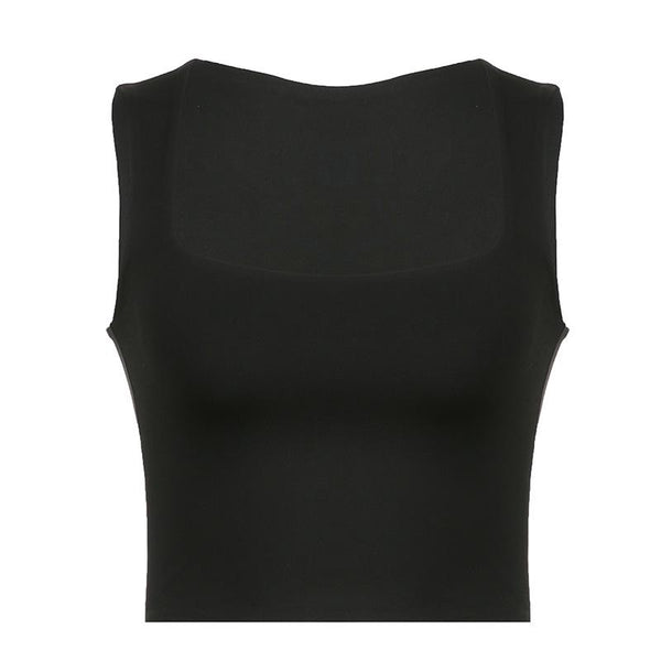 Double-layered square neck sleeveless solid crop top goth Alternative Darkwave Fashion goth Emo Darkwave Fashion