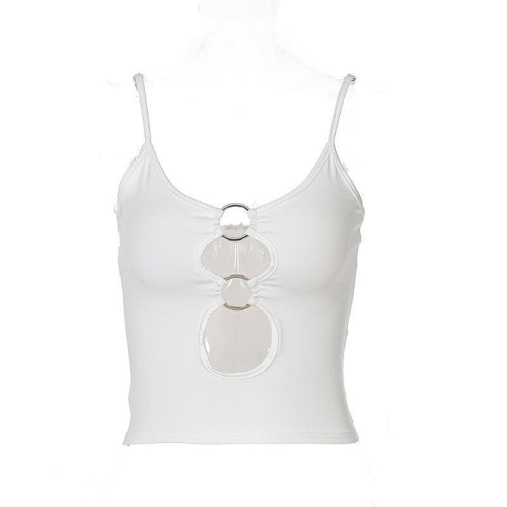 Hollow out low cut ring cami top - Final Sale - Halibuy