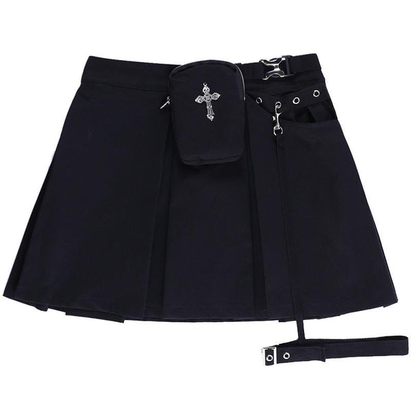Pocket irregular pleated solid buckle zip-up mini skirt goth Alternative Darkwave Fashion goth Emo Darkwave Fashion