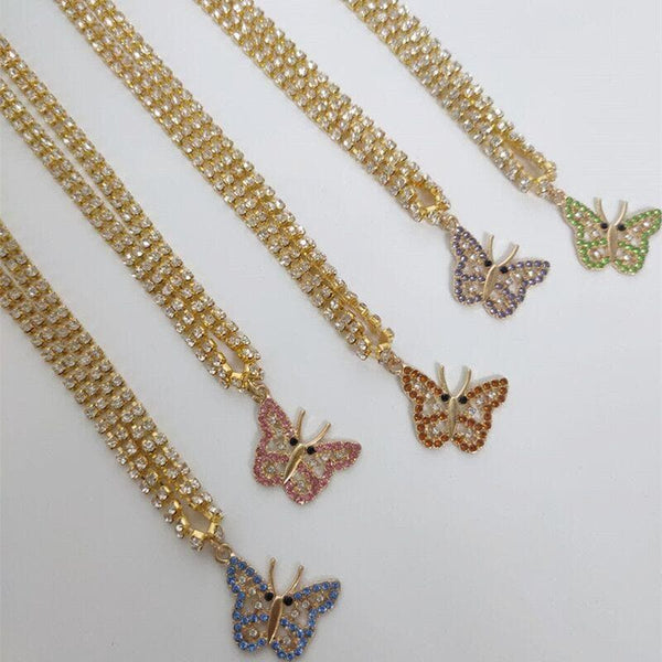Butterfly pendant multicolor choker necklace