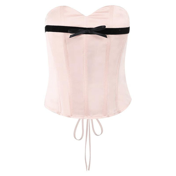 Contrast bowknot sweetheart neck lace up corset top fairycore Ethereal Fashion