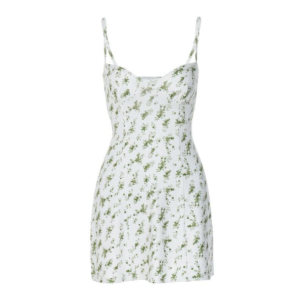 Low cut sleeveless flower pattern backless cami mini dress fairycore Ethereal Fashion