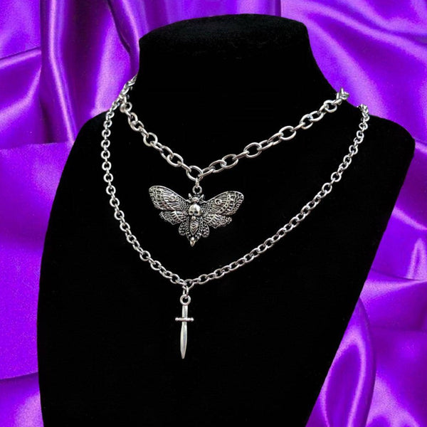 Butterfly pendant layered chain necklace