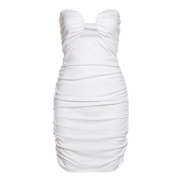 Hollow out ruched solid tube dress - Halibuy