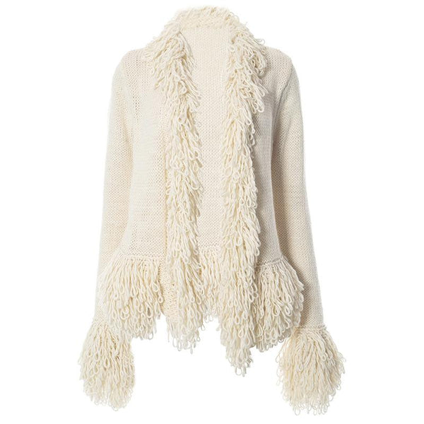 Knitted solid long sleeve tassels coat top y2k 90s Revival Techno Fashion
