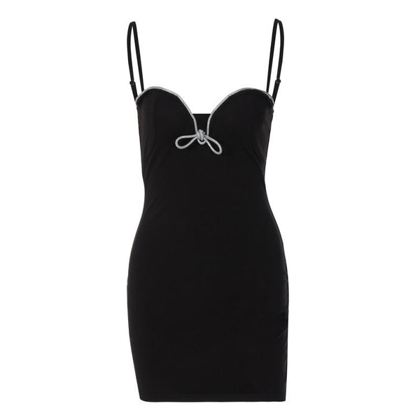 Knotted solid sweetheart neck backless cami mini dress