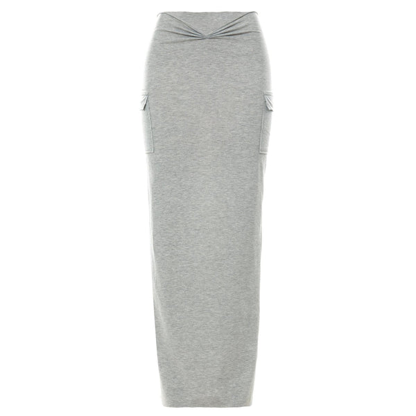 Ruched slit solid pocket high rise midi skirt y2k 90s Revival Techno Fashion