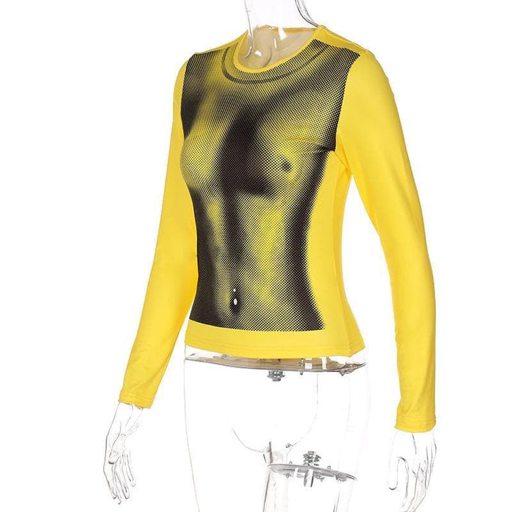 Crewneck long sleeve body print top - Halibuy