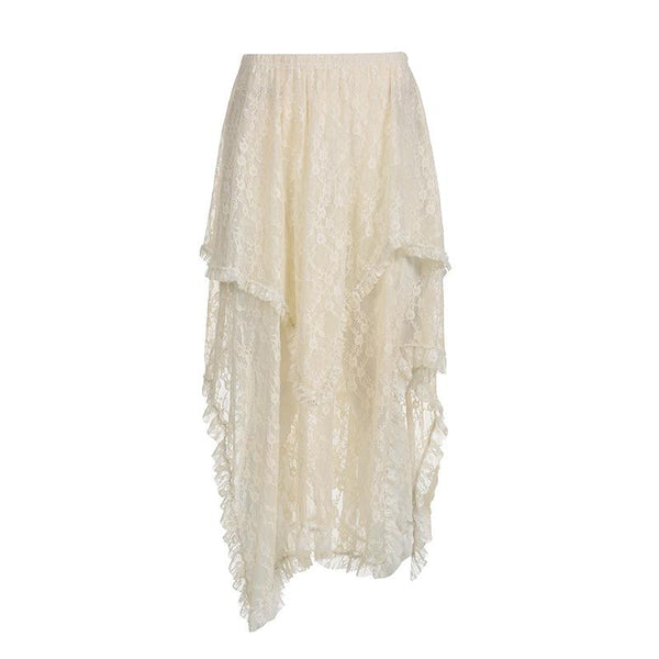 Irregular lace ruffle solid midi skirt y2k 90s Revival Techno Fashion