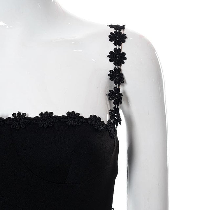 Floral strap square neck dress - Halibuy
