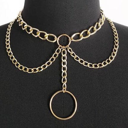 Layered o-ring pendant choker necklace