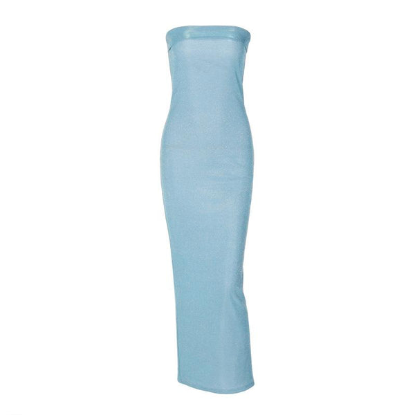 Textured solid backless sleeveless tube maxi dress