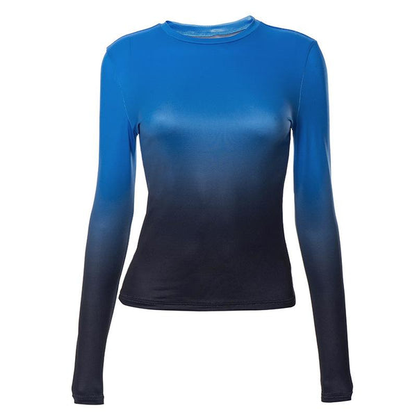 Gradient long sleeve contrast crewneck top