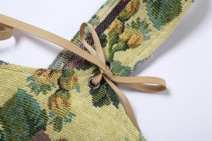 Print bow tie lace up bustier crop top - Halibuy