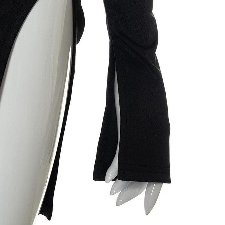 Long sleeve deep v neck slit solid mini dress - Halibuy