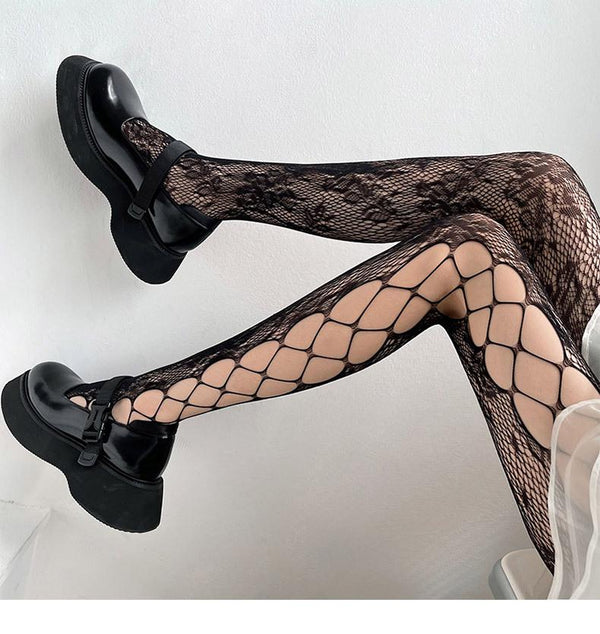 Side hollow out fishnet tights