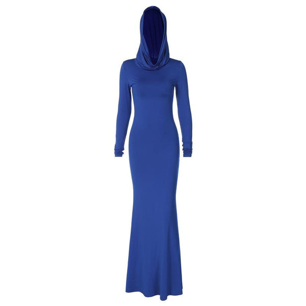 Hoodie long sleeve ruched solid maxi dress