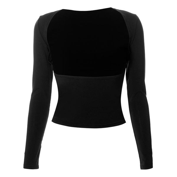 Hollow out solid long sleeve backless top y2k 90s Revival Techno Fashion