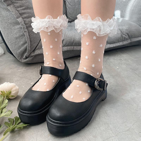 Ruffle polka dot lace long socks
