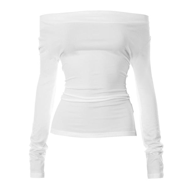 Self tie backless off shoulder ruched long sleeve solid top y2k 90s Revival Techno Fashion