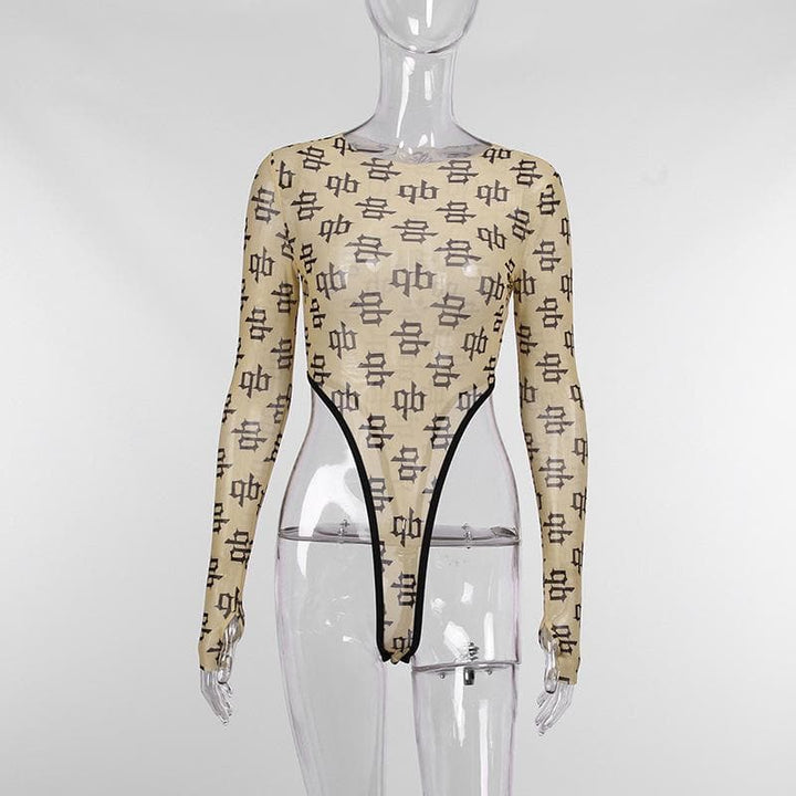 Print crewneck long sleeve bodysuit - Halibuy